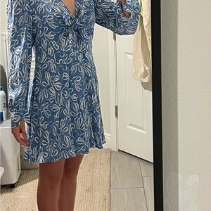 Ted Baker Blue and White Long Sleeve Dress